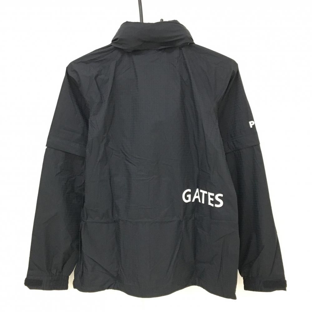 パーリーゲイツ 2WAYレインジャケット 黒×白 総柄地模様 裾ドローコードフード収納可 レディース 0 S ゴルフウェア PEARLY GATES