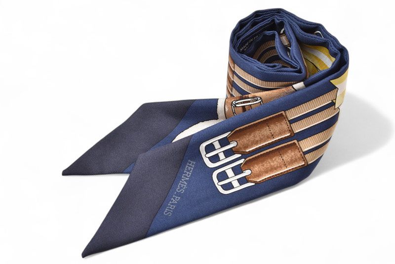 エルメス ツイリー スカーフ HERMES シルクツイル JUNPING ジャンピング マリン|ゴールド
