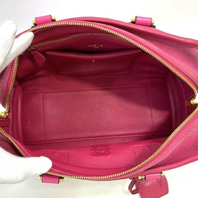 ロエベ アマソナ 28 ピンク ハンドバッグ レザー スエード 中古