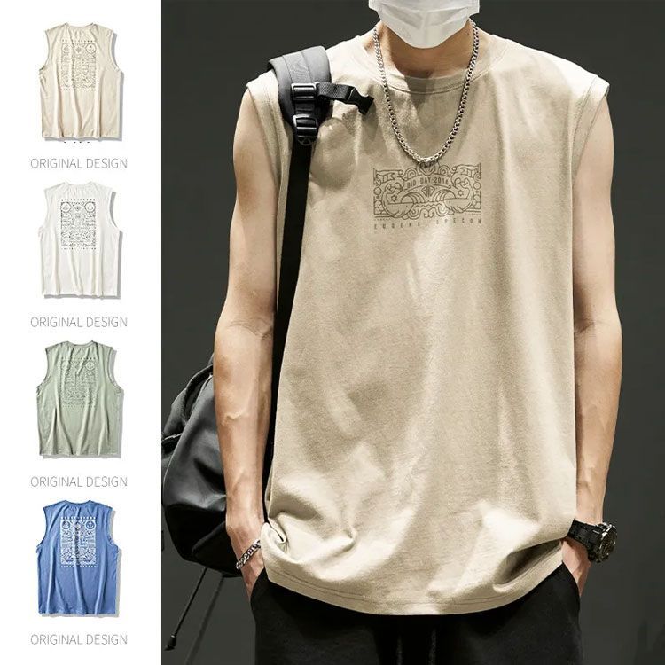 MEDM Tシャツ ノースリーブ プリント 袖なし ストリート 大人気 ノースリーブ Tシャツ メンズ トップス ロゴ バックプリント