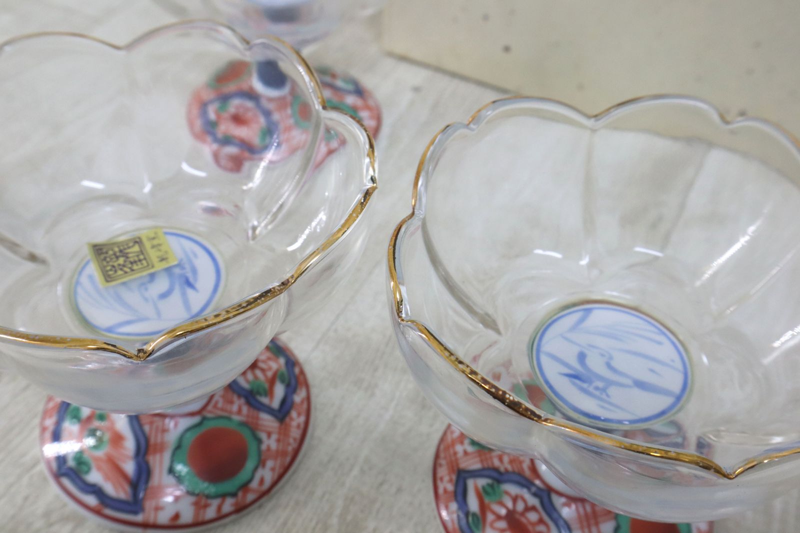 三洋陶器 龍峰窯 つみき 赤絵ガラスデザート揃 T05301 赤絵花鳥