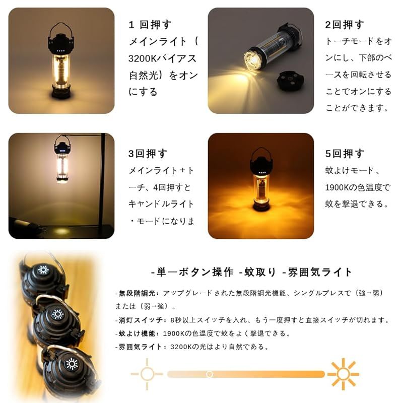 LED ランタン BATOT キャンプ ランタン 5つ点灯モード 3000mAH