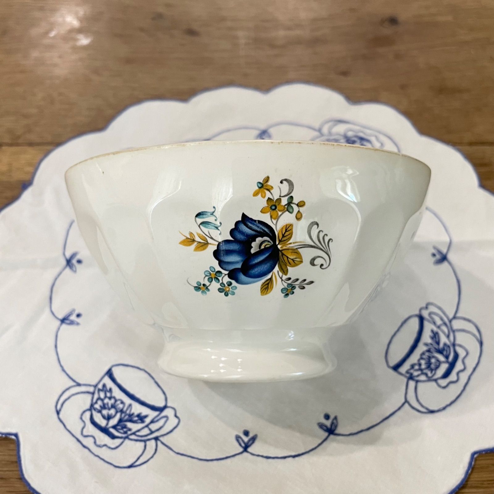 アンティーク　カフェオレボウル　青花 フランスアンティーク カフェオレボウル 青い花 ブルー フレンチ