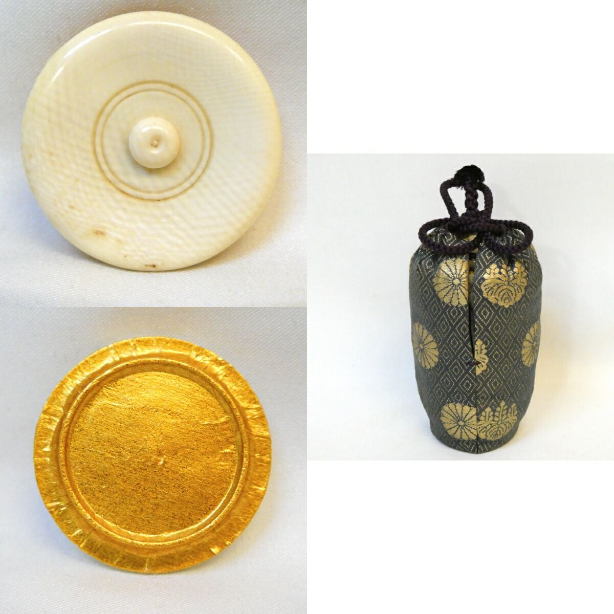 七月の特売品】膳所焼 陽炎園 小売業者 岩崎新定作 肩衝茶入 菊桐金襴