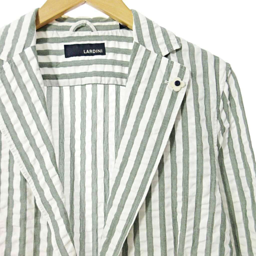ラルディーニ　LARDINI ジャケット　ストライプ　ブートニエール 美品】ラルディーニ ストライプ柄 コットン ジャケット L