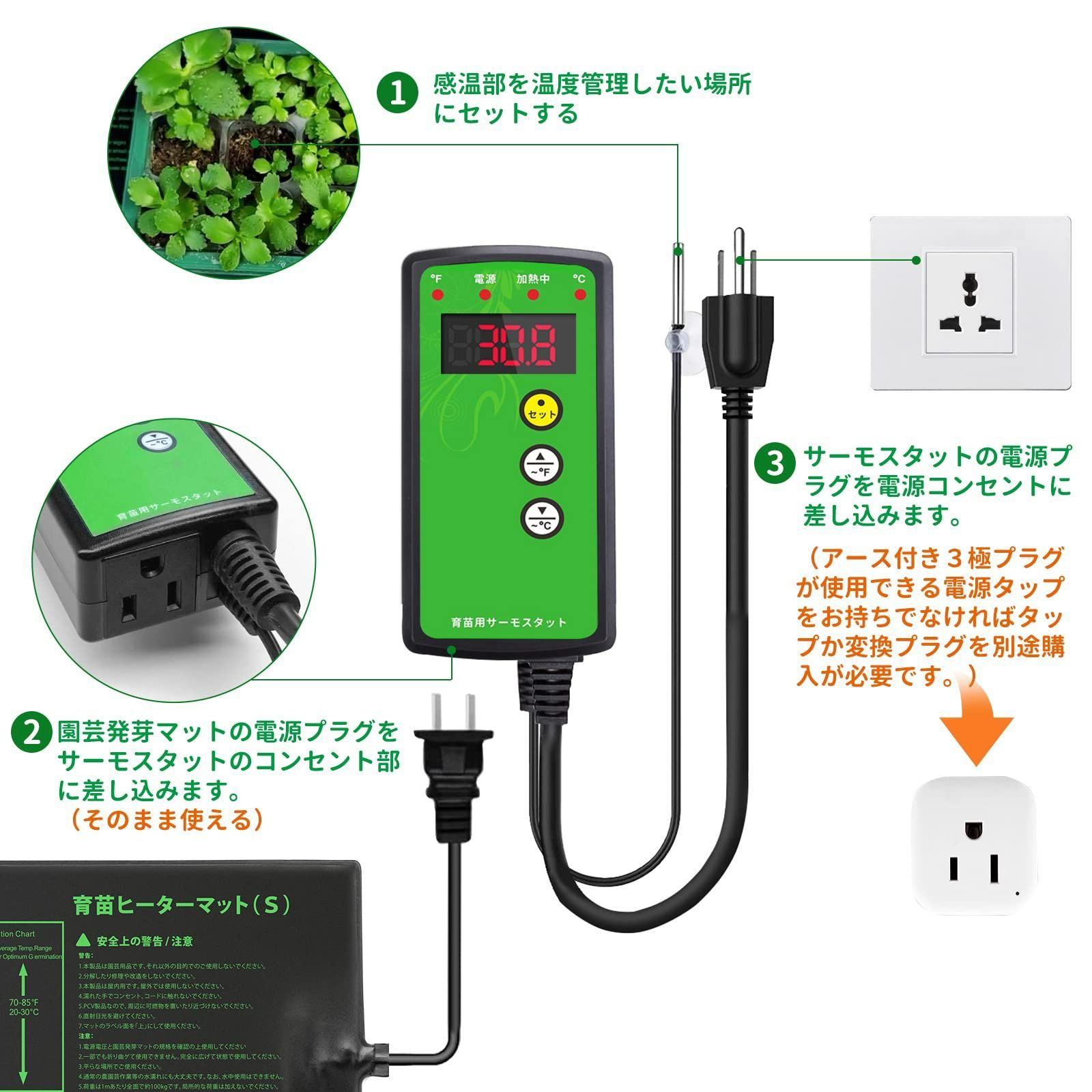 園芸発芽マット 育苗マットサーモスタットセット 温度調節 育苗器