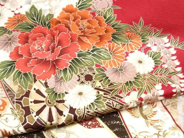 平和屋着物▽豪華振袖 花車文 暈し染め 金銀彩 正絹 逸品