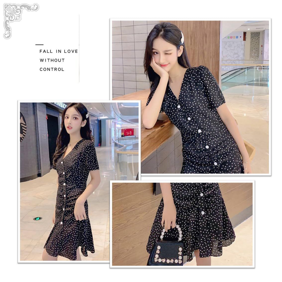 ミニ丈ドット柄シフォンワンピース 春夏 女性会デート用 AQUA Marine] シフォン ミニワンピース レディース ドット柄