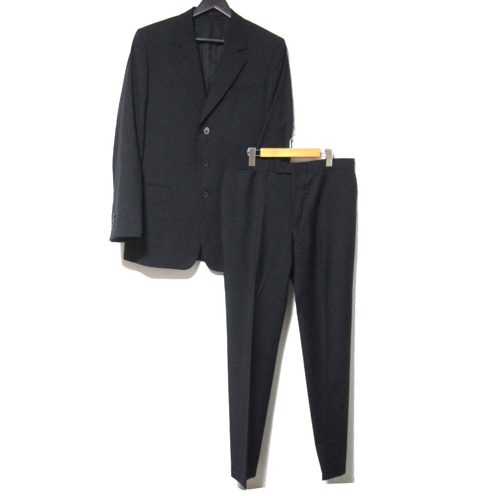 LOUIS VUITTON ルイヴィトン ウール モヘヤブレンド テーラードジャケット スラックスパンツ スーツ セットアップ 52 ブラック メンズ 古着
