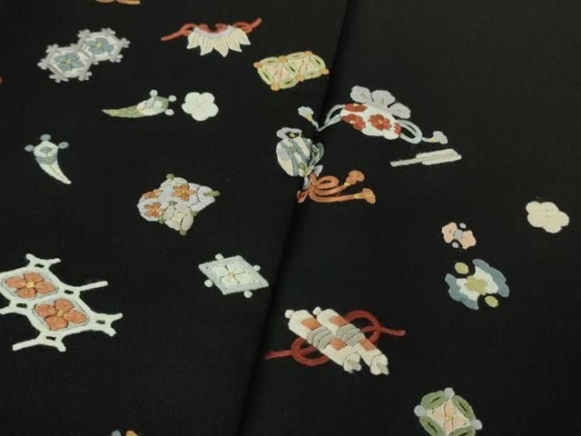 平和屋本店□極上 訪問着 総刺繍 宝尽くし 黒地 金糸 逸品 DZAA7558kh5