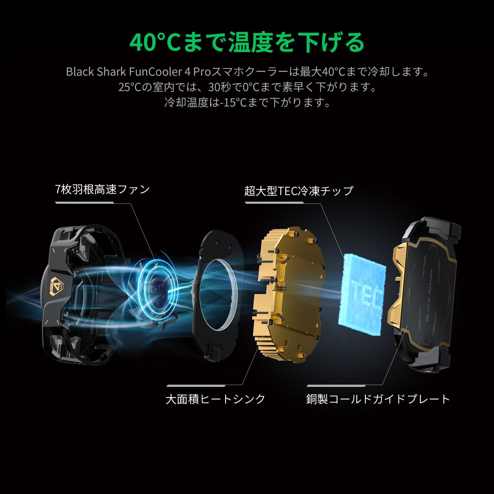 スマホ 冷却ファン Black Shark FunCooler 4 Pro 27W スマホクーラー スリープタイマー|ファンの速度の設定 6.7-8.8 cm iPhone|Android 用ヒートシンク 携帯電話のラジエーターRGBライト付き WWW_SKLAD-KIRPICHA_RU