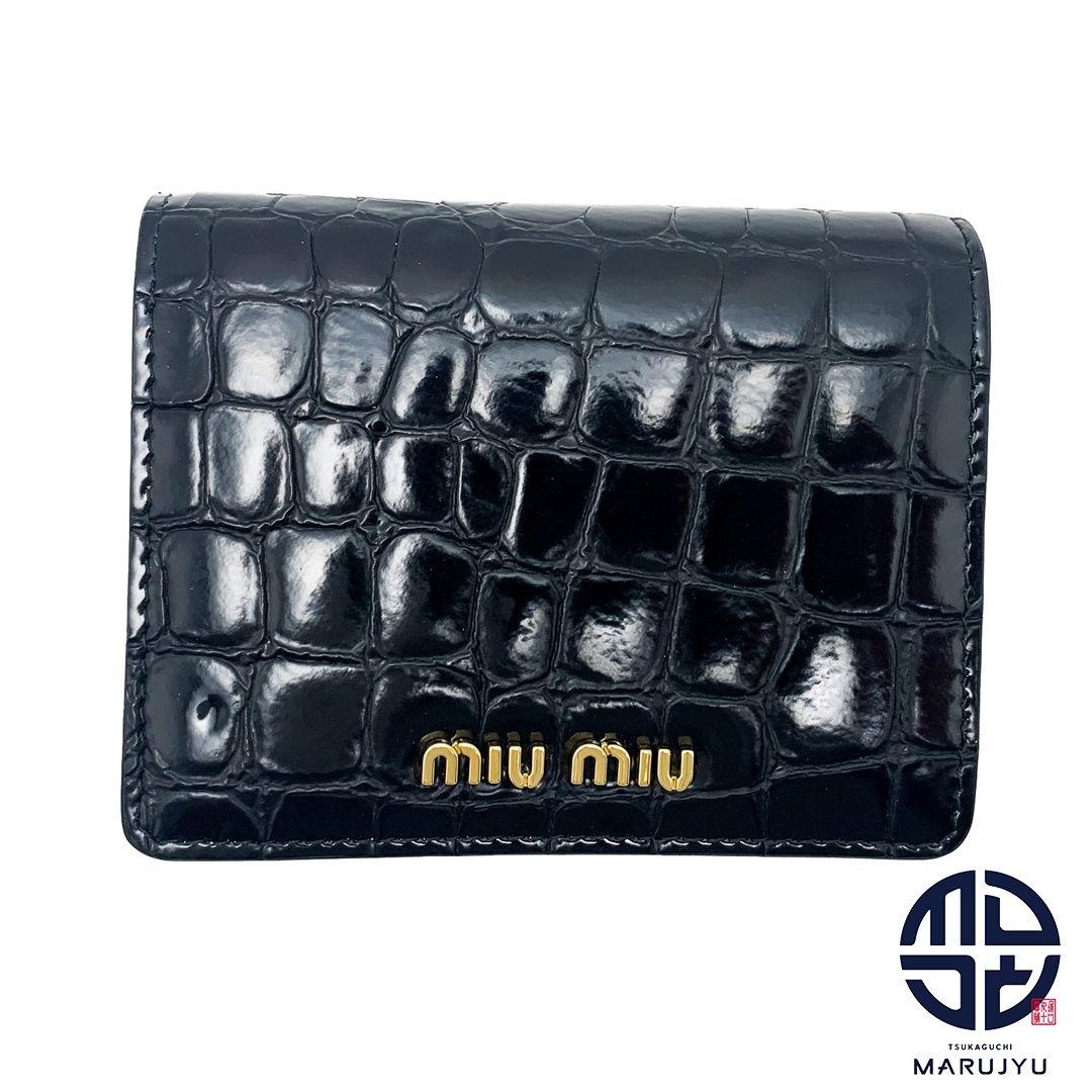 MIUMIU miumiu ミュウミュウ ブラック 黒 クロコ型押し 二つ折り財布 コンパクトサイフ 5MV204 ブランド