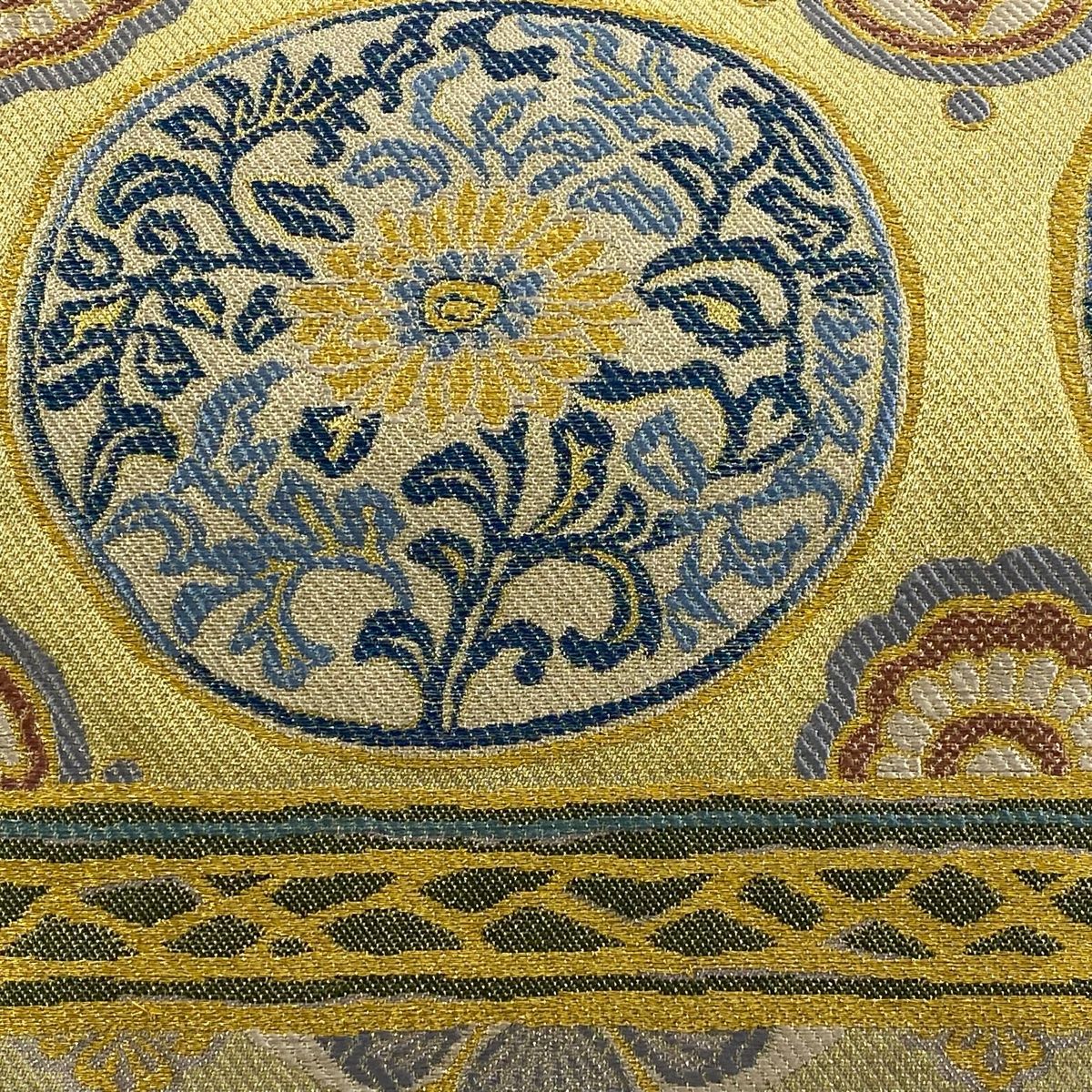 袋帯 名品 丸文 草花 金糸 箔 金色 六通 正絹