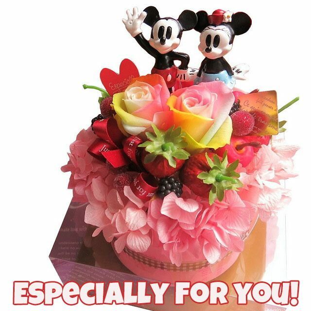 誕生日プレゼント ディズニー ミッキー ミニー入り 花 フラワーギフト フラワーケーキ レインボーローズ プリザーブドフラワー入り ケース付き ノーマル ミッキー ミニー 記念日の贈り物におすすめのフラワーギフト