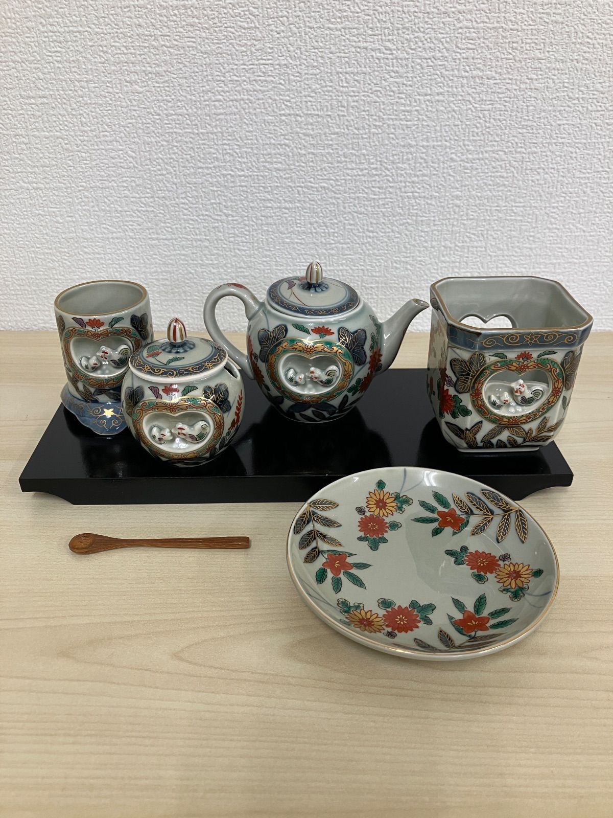 P|林九郎窯|古伊万里|窓鶏|調味料揃|薬味入|楊枝入|一式