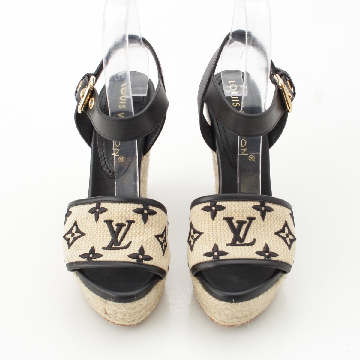 ルイヴィトン 23SS スターボード モノグラム エスパドリーユ ストラップ サンダル ウェッジソール シューズ 1ABT1M ブラック×ベージュ 35 1 2