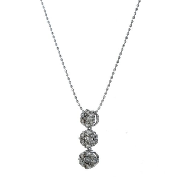 K14WG ホワイトゴールド ネックレス ダイヤモンド 0.50ct 3連 花 
