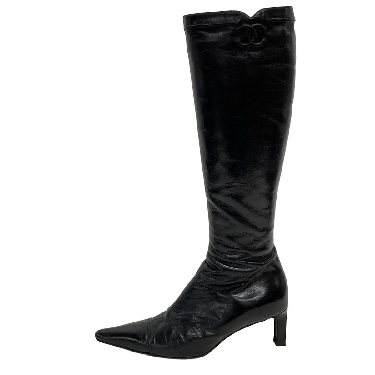 CHANEL シャネル ロングブーツ 38 1|2 レディース - 黒 ココマーク レザー