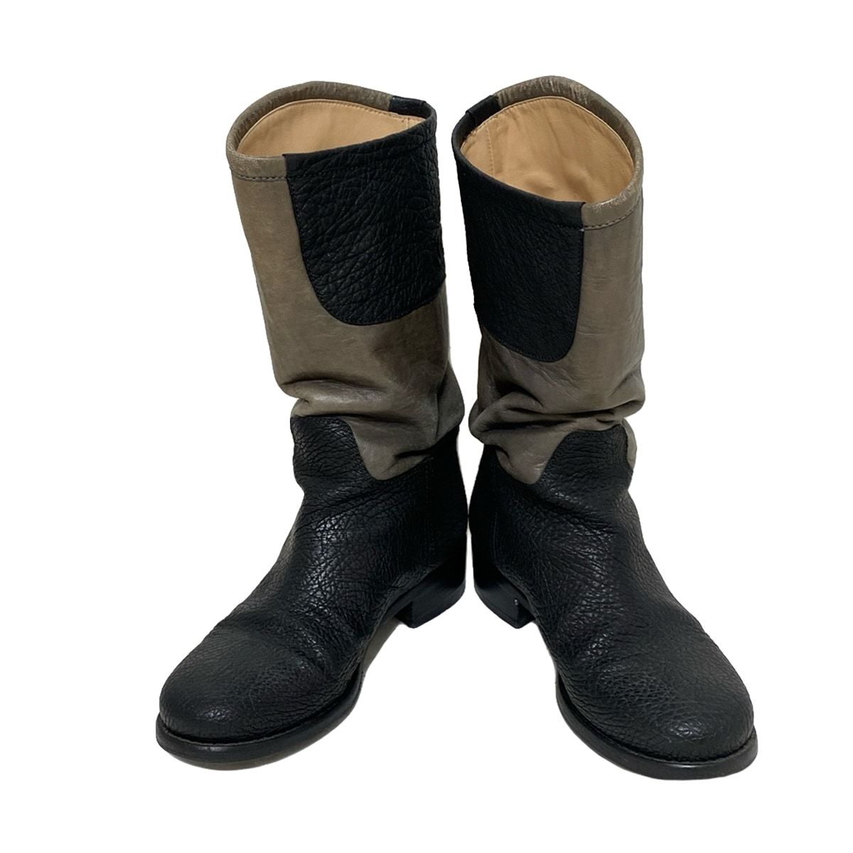 CHANEL シャネル ブーツ 37C レディース - G28488 黒×グレーベージュ アウトソール張替済 レザー