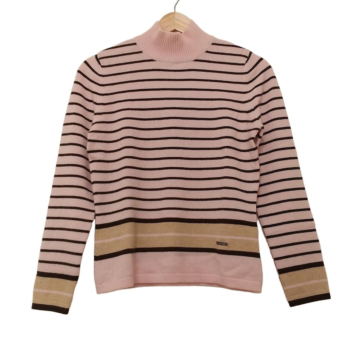 COURREGES クレージュ 長袖セーター サイズ9R レディース - ライトピンク×黒×ベージュ ハイネック|カシミヤ|ボーダー