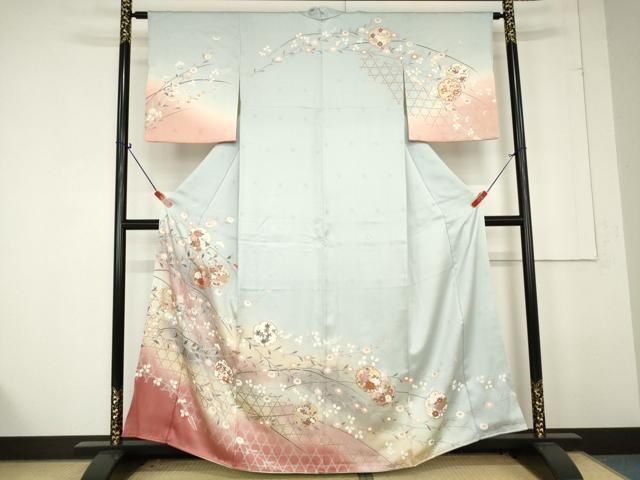 【逸品】●作家訪問着●縮緬●流水文様● 平和屋着物○西岡都巳二 紅型 訪問着 吉祥花鳥文 鬼しぼ縮緬