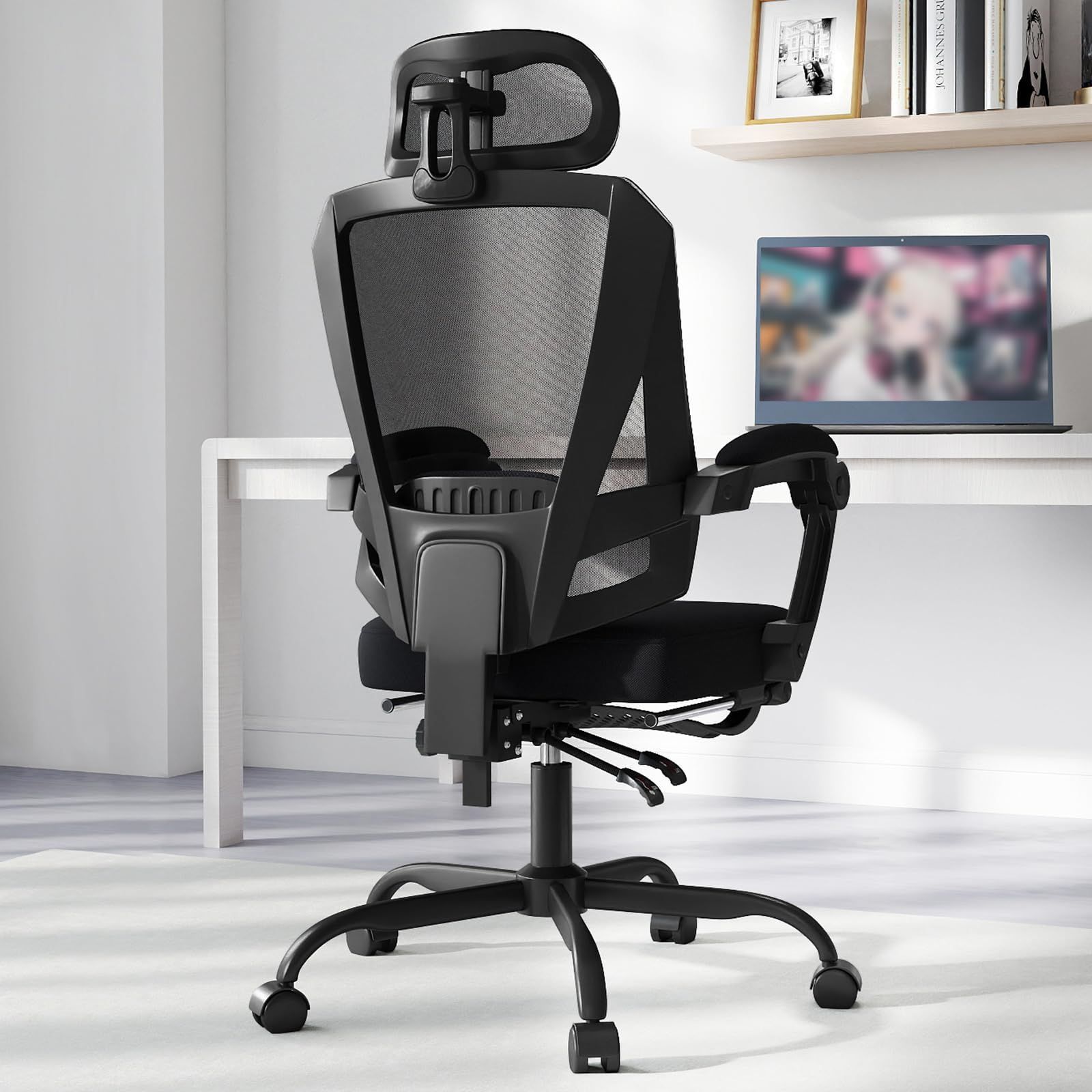 在宅勤務 勉強 ブラック ホームオフィス 事務用 フットレスト付き 150度リクライニング 人間工学 テレワーク おしゃれ 椅子 pcチェア ゲーミングチェア 3Dヘッドレスト 動的腰背部サポート メッシュ デスクチェア オフィスチェア