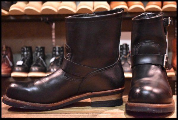 【10D 良品 10年】レッドウィング 2976 ショート エンジニア 黒 ブラッククローム スチールトゥ プルオン ブーツ redwing HOPESMORE【EJ348】
