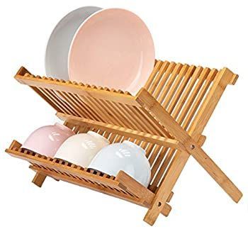 Lawei 折りたたみ式竹製食器乾燥ラック - プレートホルダー 食器ラック カップ乾燥ストレーナー 皿 ボウル カップ用