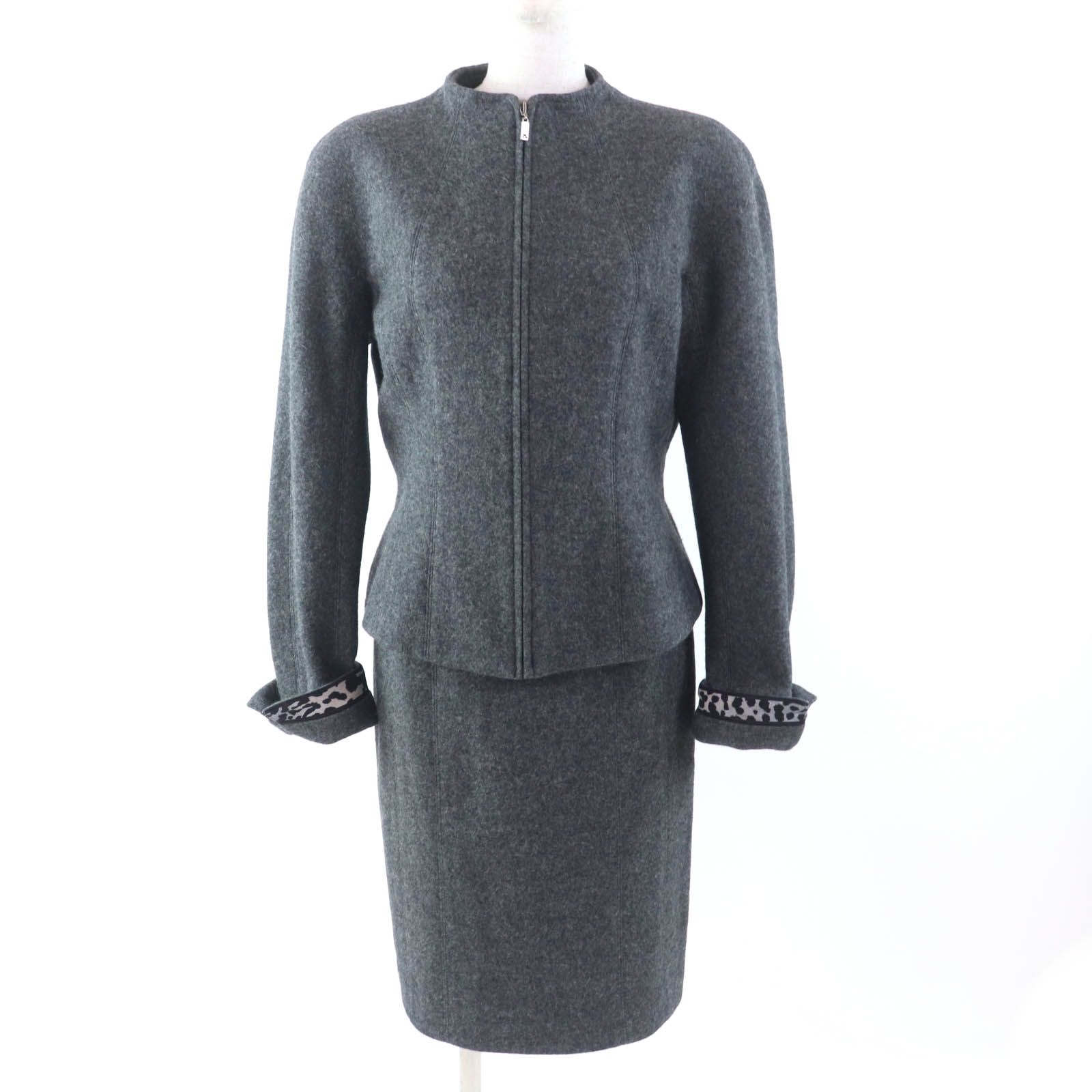 LEONARD FASHION レオナール ファッション ウール アンゴラ混 ノー ジャケット＋スカート 2点set セットアップ グレー 11|64-91 レディース