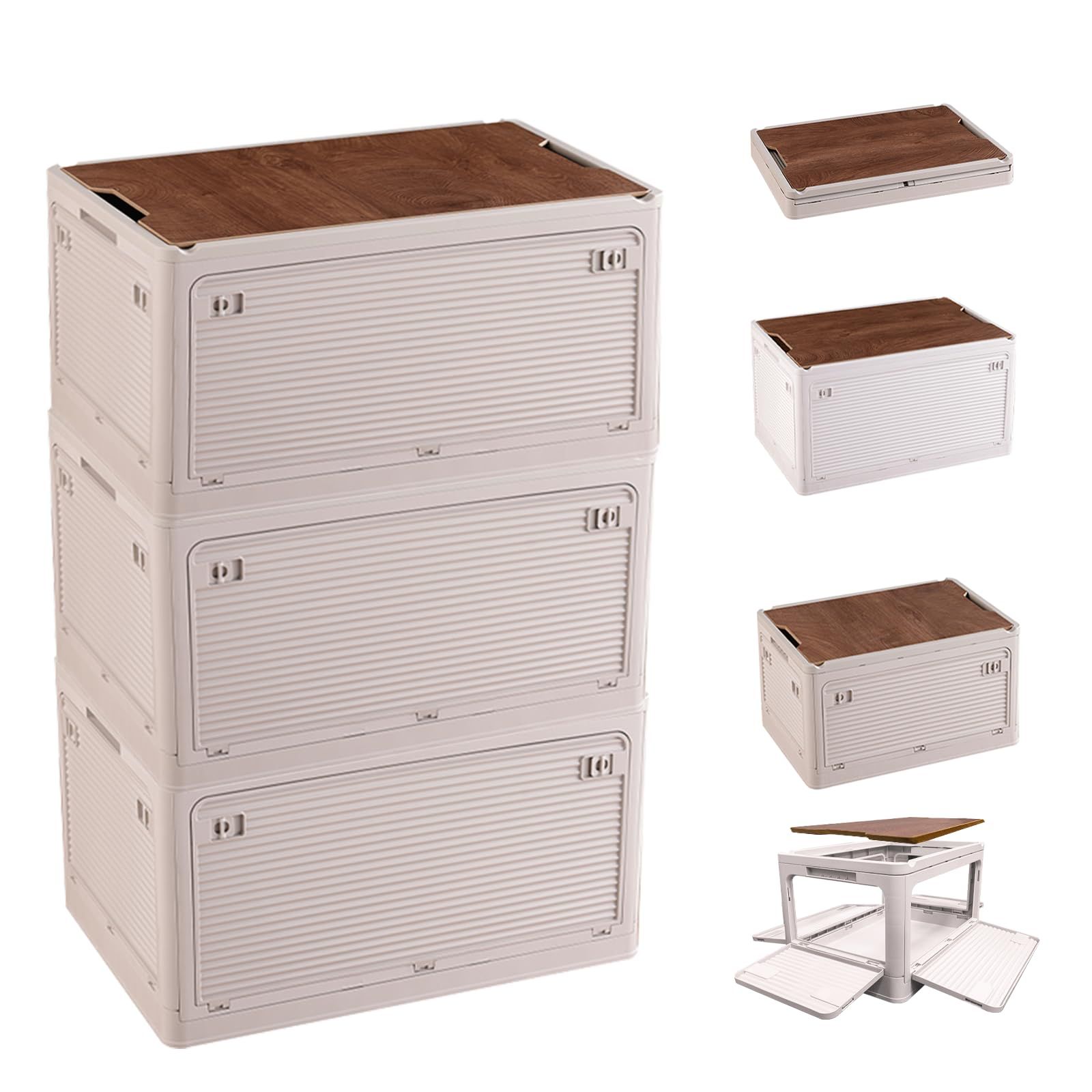 収納ボックス 折り畳み 木製の蓋付き 全方向から取り出せる 収納ケース 積み重ね 組立簡単 キャスター付き 厚み 強い耐荷重 屋外 収納コンテナ 衣類 書類 小物 おもちゃ おしゃれ コンテナボックス 多機能 防塵 無臭 オフィス用 プライバシー保護 家