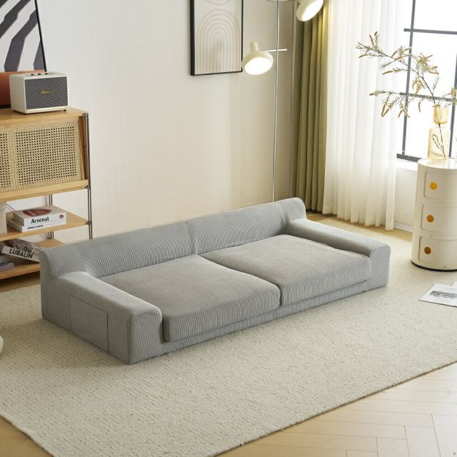 ベージュ】 2人掛けソファベッド フロアソファ コンパクト 幅167cm