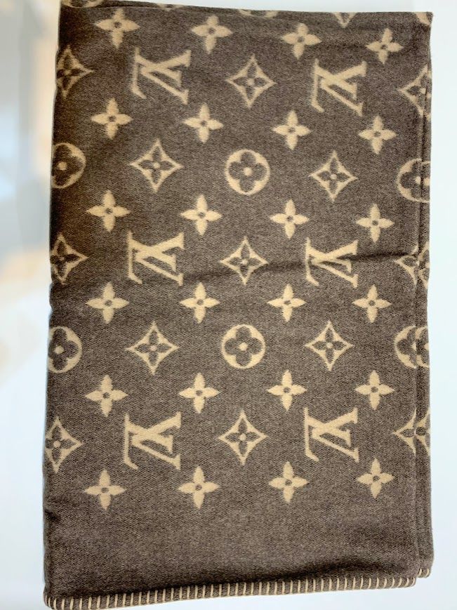 LOUIS VUITTON ルイヴィトン M70439 プレッド・ネオ モノグラム カシミヤ混 ブランケット マルチカバー ブラウン