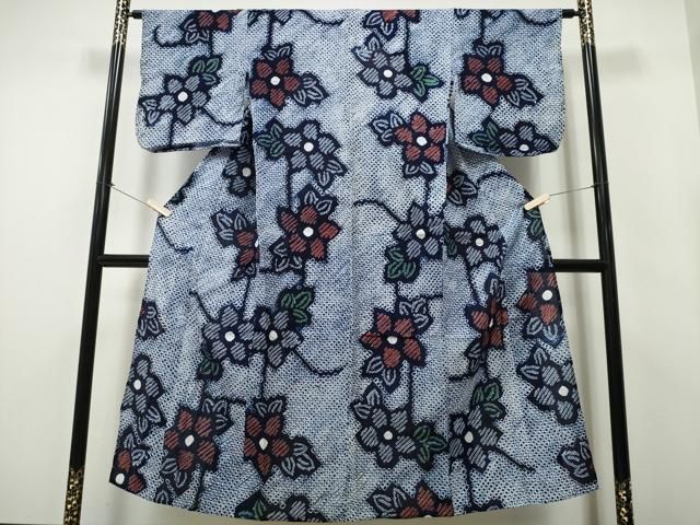 平和屋着物∴夏物 浴衣 有松鳴海絞り 枝花文 綿 CAAY4500ng