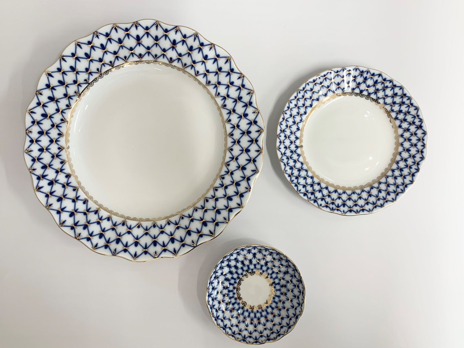 インペリアルポーセレン ロモノーソフ Imperial Porcelain ロシア コバルトネット プレート 皿 3点セット