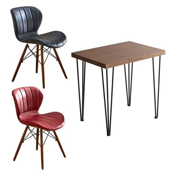 ダイニングチェア ダイニングテーブル 3点セット テーブル幅約75cm：シャビーオーク チェア×2脚：ネイビー×レッド 組立品