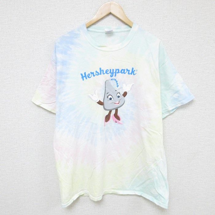 XL/古着 半袖 Tシャツ メンズ ハーシーズ コットン クルーネック 黄他 イエロー タイダイ 24jul09 中古