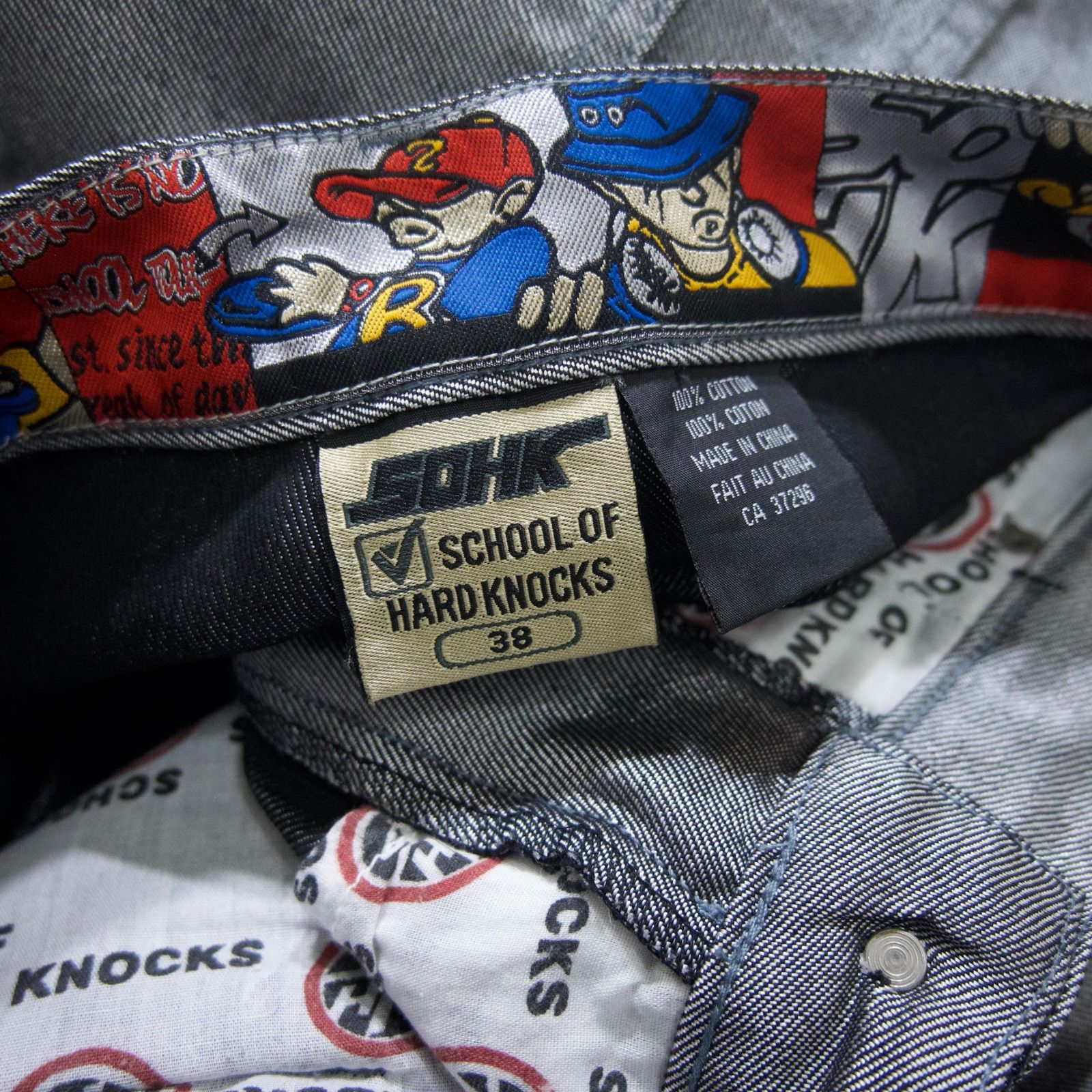 School Of Hard Knocks B-Boy Embroidery Shiny Baggy Denim
