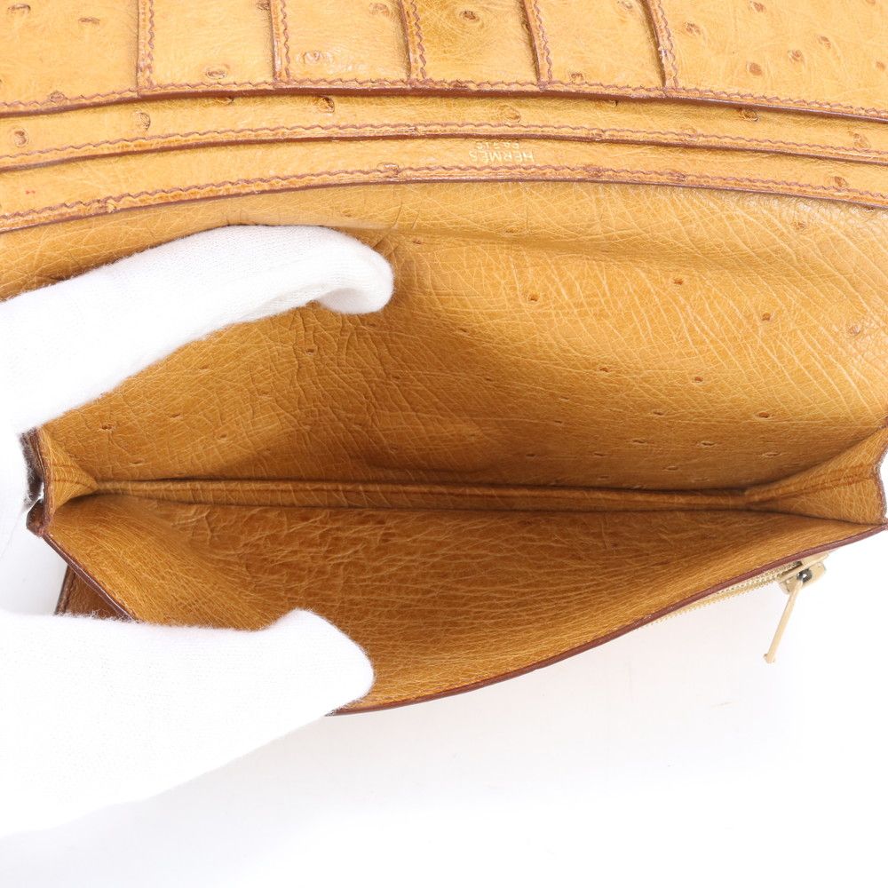 美品 エルメス ベアン クラシック 〇Y 刻印 オーストリッチ レザー 長  