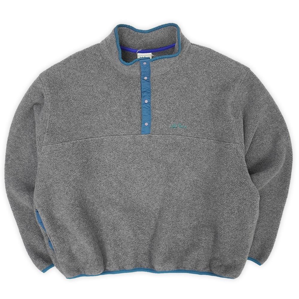 エルエルビーン L.L.Bean 90s 90年代 スナップT フリースジャケット プルオーバー 筆記体ロゴ 刺繍 アウトドア 旧タグ USA ヴィンテージ アメリカ 古着 メンズ コート・ジャケット グレー XL相当【