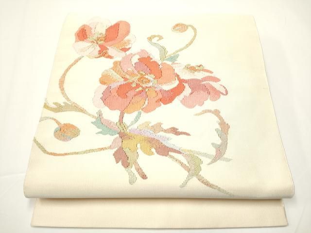 平和屋着物○爪掻き本綴れ 八寸名古屋帯 花唐草文 金