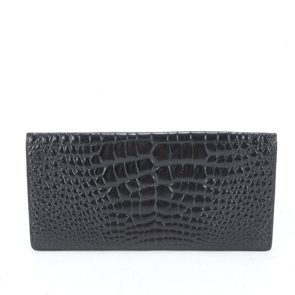 財布 長財布 折り財布 クロコ ブラック 黒 鰐皮 長財布 二つ折り 小銭