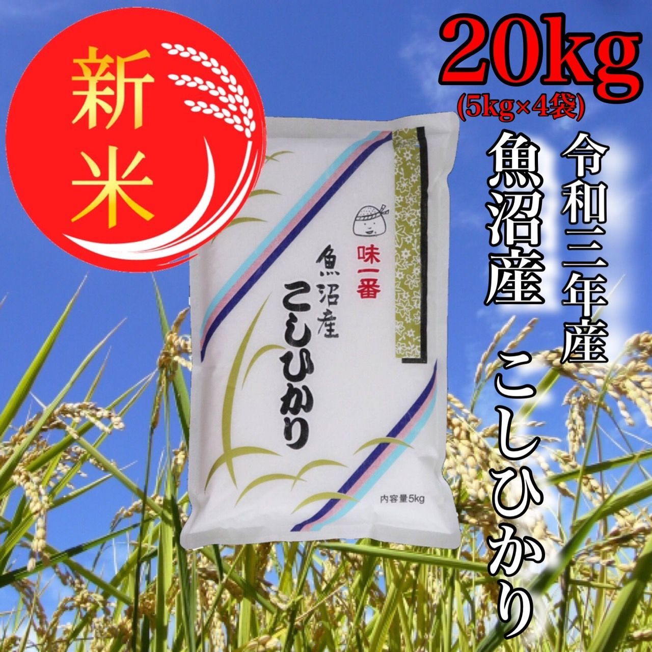 新米 令和3年度産 新潟こしひかり 20kg(5kg×4袋) 特別栽培米