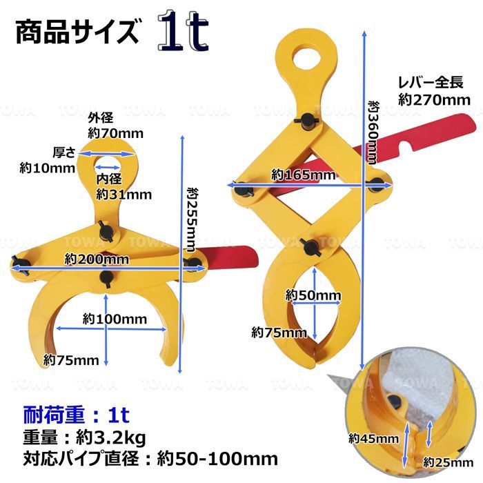 パイプ吊りクランプ 単管パイプ用 1000kg 1t パレットクランプ パレットプーラー 万能クランプ 吊り具 吊具 はさむ つかむ 吊クランプ  リフティングクランプ パイプクランプ - メルカリ