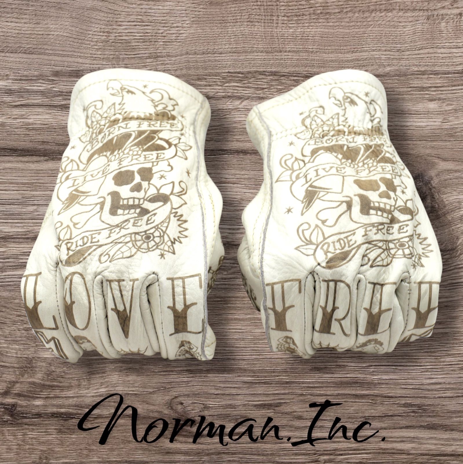 牛革 レザーグローブ アメリカン バイク ハーレー カスタム 手袋 白 M