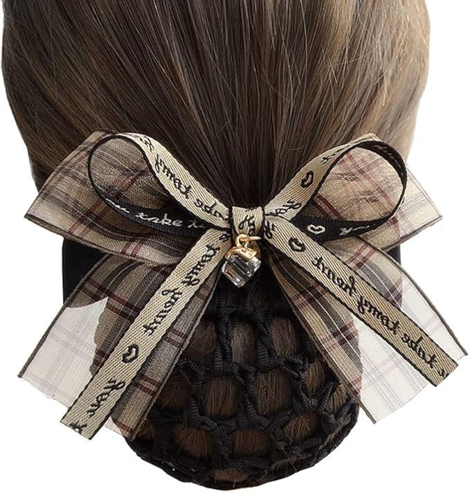 【在庫処分】Fintier シニヨンネット 韓国風 オシャレな 蝶結び まとめ髪ネット ボリュームリボン バレッタ ネット付き 髪留め 髪飾り お団子ネット ヘアクリップ レディース 披露宴 結婚式 