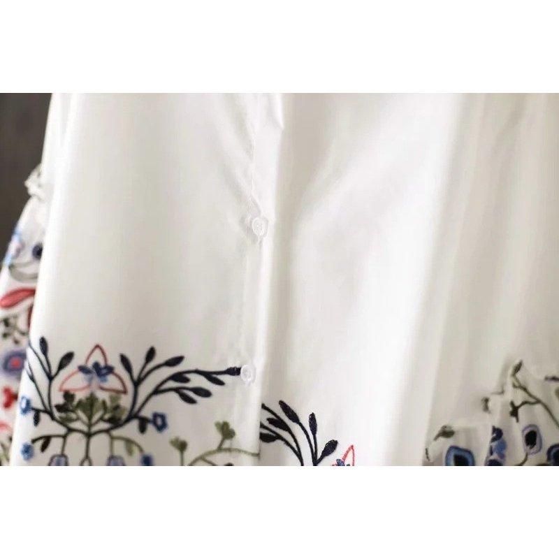 シャツ ロングシャツ ホワイトシャツ 白  刺繍 レディース トップス チュニック 長袖 綿 コットン リネン Aライン チェック柄 ボタン付き 白 大きめ 30代 40代 シャツ ロングシャツ ホワイトシャツ 白 刺繍 レディース