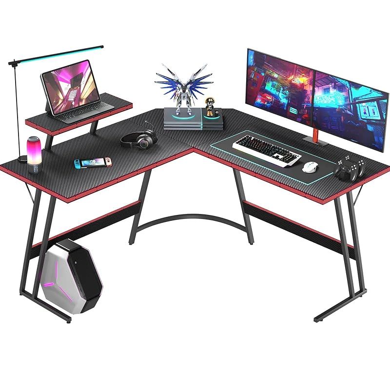 Victone ゲーミングデスク L字デスク「メーカー2年」 幅120cm パソコンデスク pcデスク L字型デスク パソコンコーナーデスク オフィスデスク 作業机 取外し可能なモニター台付き 省スペース 大