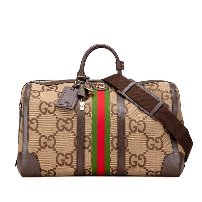 グッチ ジャンボGG シェリーライン ボストンバッグ ショルダーバッグ 2WAY 724612 ブラウン キャンバス レザー レディース GUCCI 1-0230124