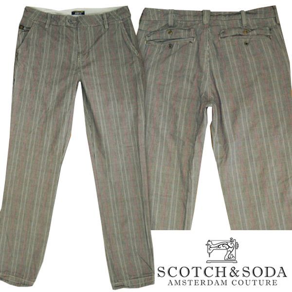 037 スコッチu0026ソーダ スコッチアンドソーダ scotchu0026soda メンズ スリムストレート コットンパンツ チェック グレー ピンク ズボン ボトムス カジュアル サーフ セレブ ストリート ヨーロピ
