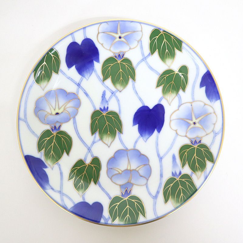 深川製磁 皿 染錦つる朝顔 明治意匠染付朝顔 工芸品 深川